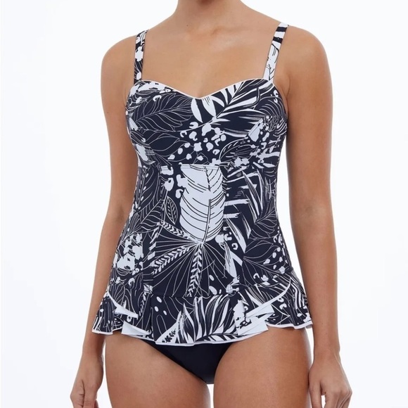 Profile by Gottex BLACK/WHITE Marbella Tummy-Control One Piece Swimdress - Picture 1 of 12